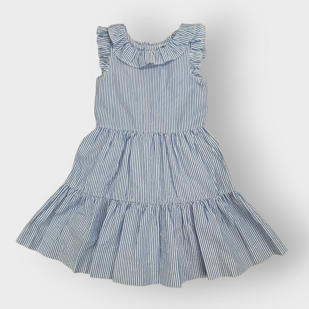 NWT | Polo Ralph Lauren Girls Dress | 5 | Seersucker | Blue White Tiered Ruffles